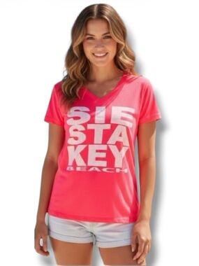 Siesta Key Beach Souvenir T-Shirt - Ocean Blue - Size Medium - Bright Pink 🍭